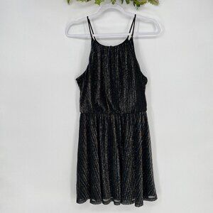 M Iami Metallic Black Mini Dress‎ Sleeveless Sparkly Fit & Flare Holiday Party